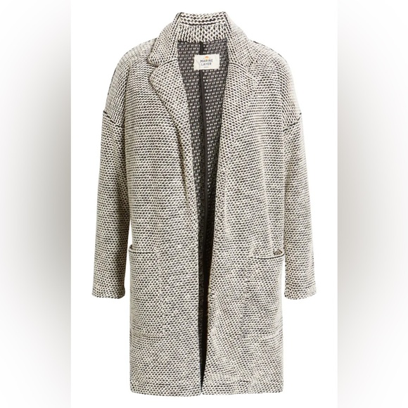 Marine Layer Birdseye Long Cardigan Jacket Sweater Beige Black XL - Picture 5 of 11